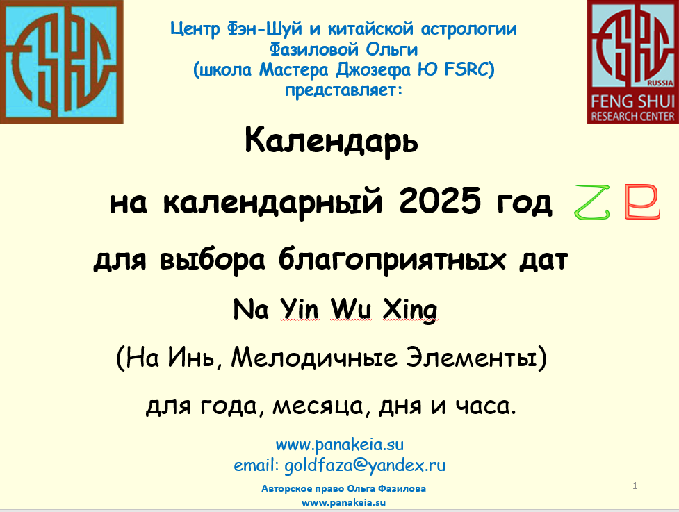 Календарь Мелодичных Элементов (На Инь) на календарный 2025 год. 